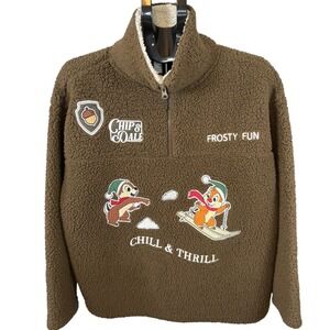 Disney Chip and Dale Brown Sherpa Fleece Quarter Zip Pullover XL LUSJ088-6L49